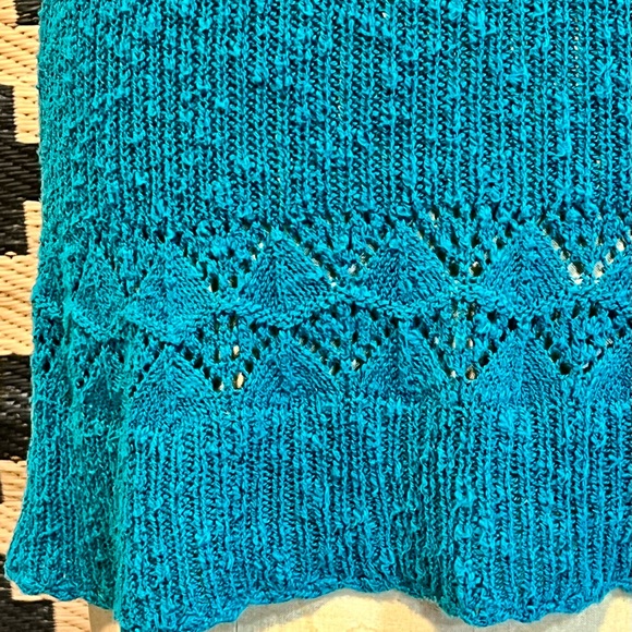 Jade teal open crochet knit sweater form fitted short sleeve tunic long length‎ - Picture 8 of 17